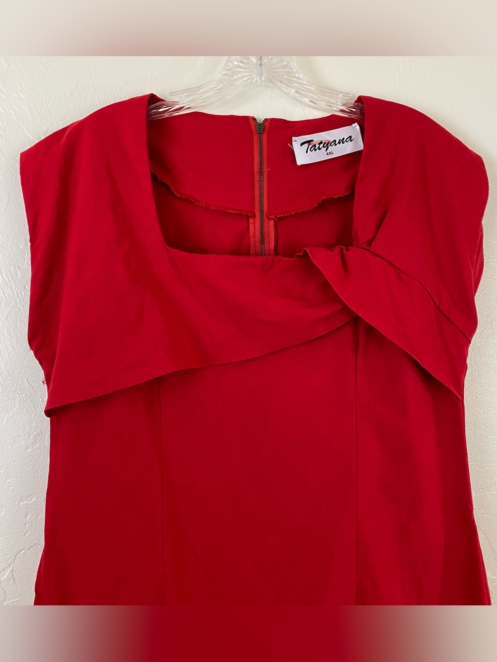 Tatyana Size 4X Red Sleeveless Square Neck Back Zipper Midi Length Dress - Picture 2 of 8